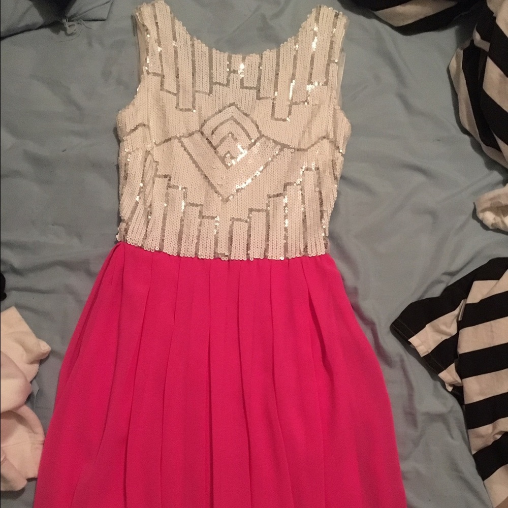 Pink and White Sequin Mini Dress